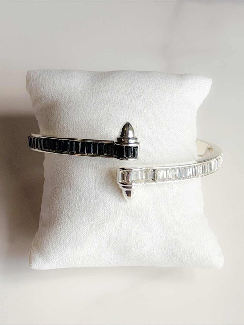 Bomb Party Black & Clear Crystal Spike Bangle Bracelet Statement Hinged Goth EUC